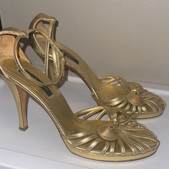 Sergio Rossi Gold Strappy Heels - Picture 6 of 12